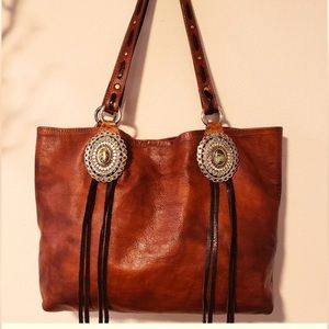 LEATHEROCK 🎉Host Pick🎉 Buttery Soft Cognac Leather Boho Southwestern Handbag